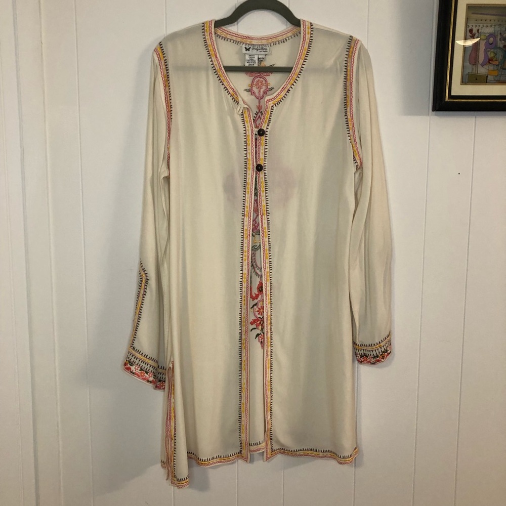 Papillon Blanc Cream Embroidered Longline Tunic